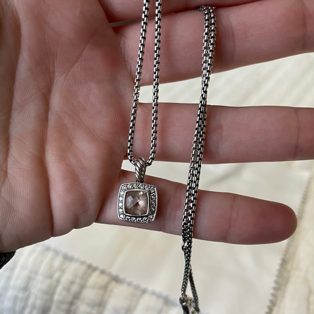 Petite Albion® Pendant Necklace Sterling Silver with Morganite and Pavé Diamonds